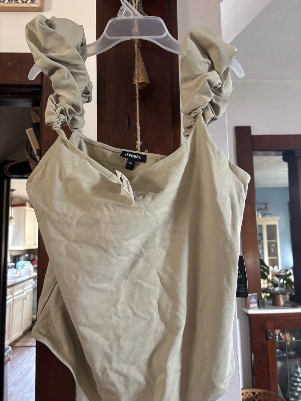 Express Sage Ruched Strap Camisole Top